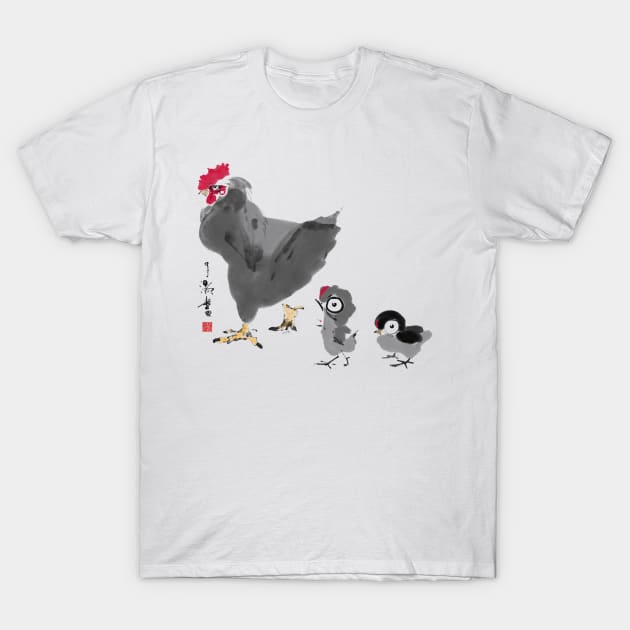 Annoyed Hen and Annoying Chicks T-Shirt by Huluhua